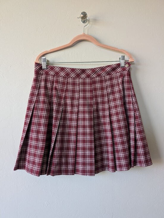 Divided Dresses & Skirts - Divided Maroon Plaid Pleated Skirt Mini Skaters Size 10 Side Zip